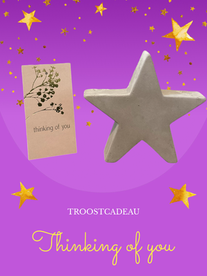 ster van cement met kaartje thinking of you troostkado
