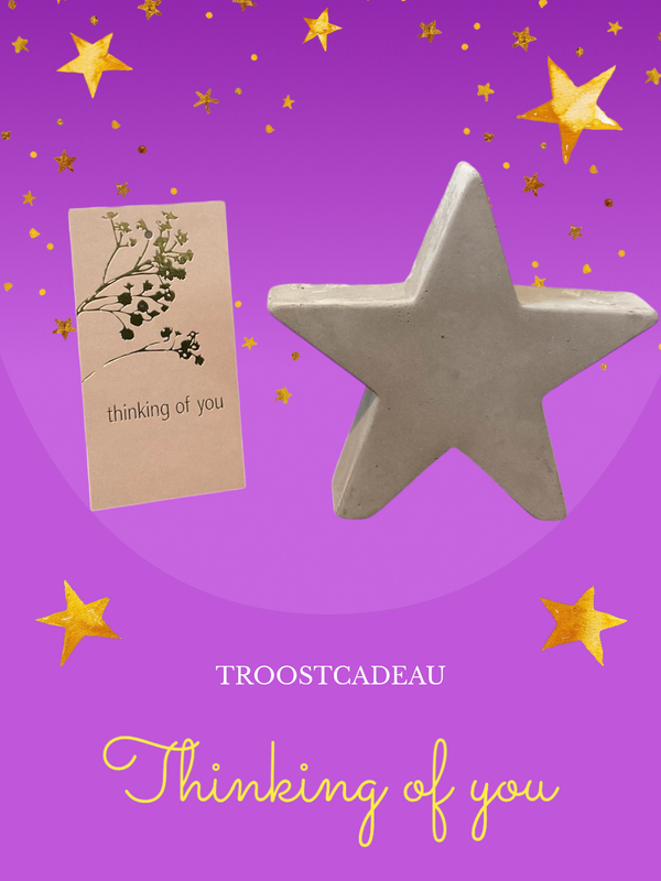 ster van cement met kaartje thinking of you troostkado