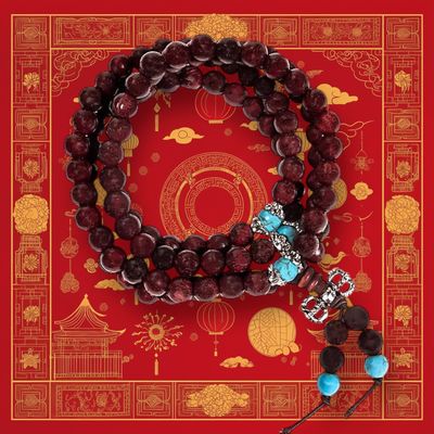 MALA ketting, hout met blauwe stenen