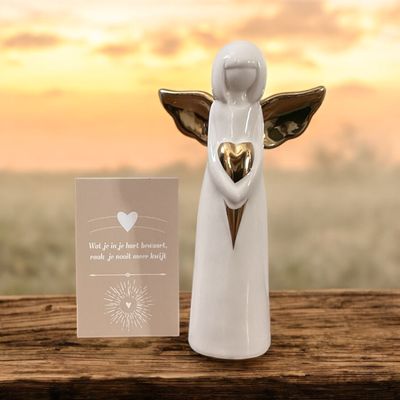 porseleinen engel, wit/goud, komt met tekstkaartje, troostkado
