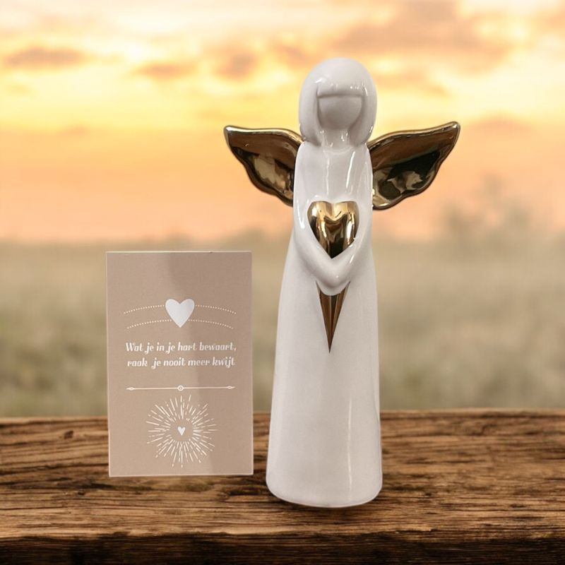 porseleinen engel, wit/goud, komt met tekstkaartje, troostkado