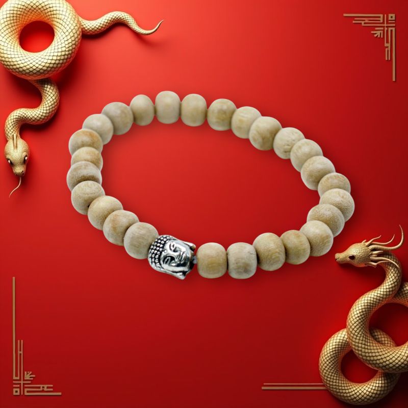 Armband van houten kralen en boeddha hoofd