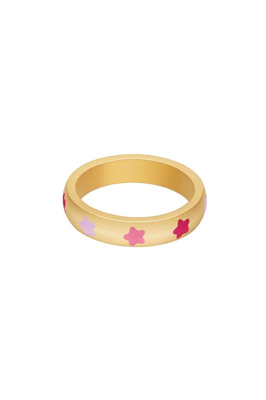 Ring RVS met roze sterretjes, maat 18 Ring RVS met roze sterretjes, maat 18 bij myhearttoyours.nl