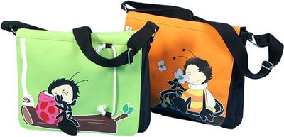 Schooltas van NICI, in groen en oranje