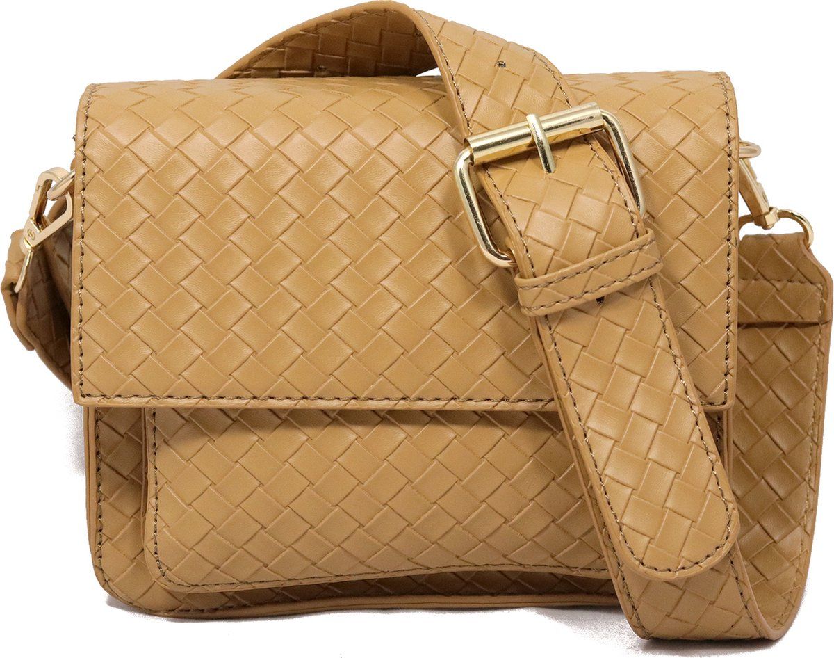 Schoudertas (mosterdgeel) met gevlochten patroon