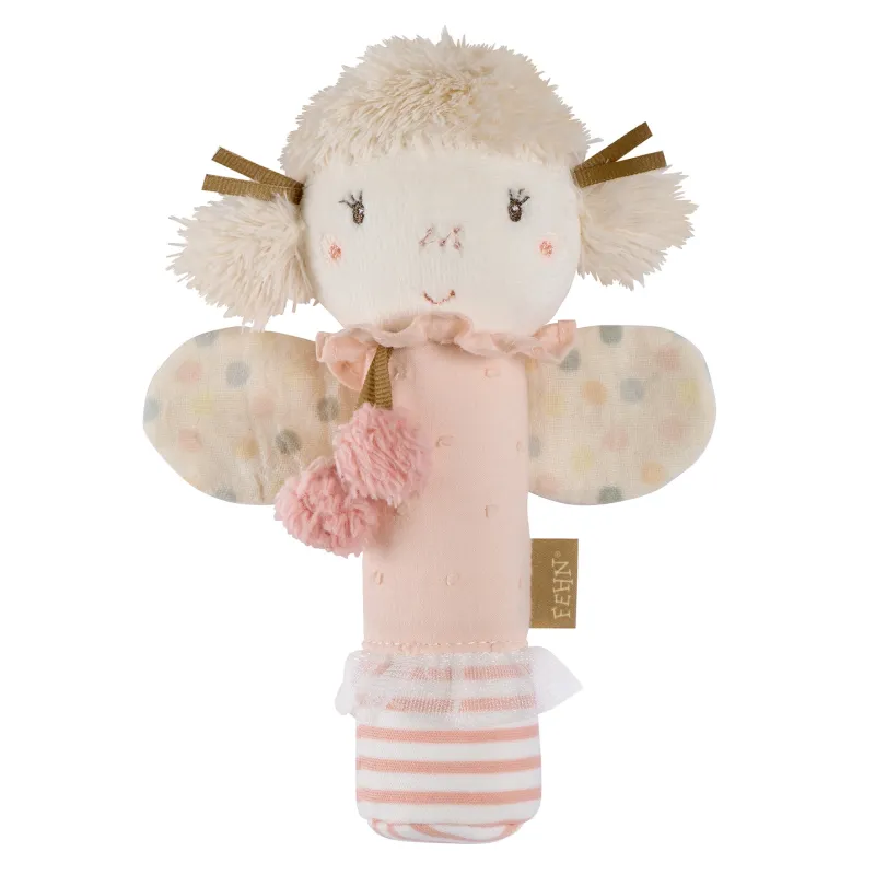 Rammelaar pluche Feetje, met rammel, piep en glow in the dark, bij myhearttoyours.nl