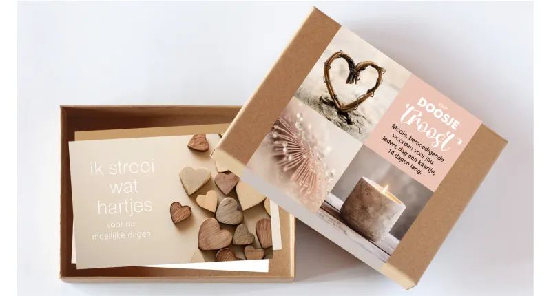 Een doosje TROOST - Brievenbus cadeau van myhearttoyours.nl