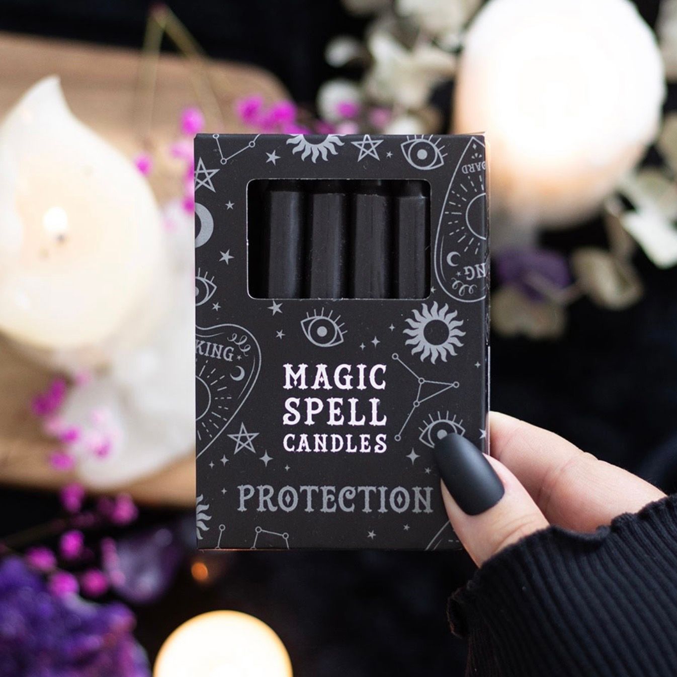 Verpakking van 12 magische spreukkaarsen - zwart. Bij myhearttoyours.nl