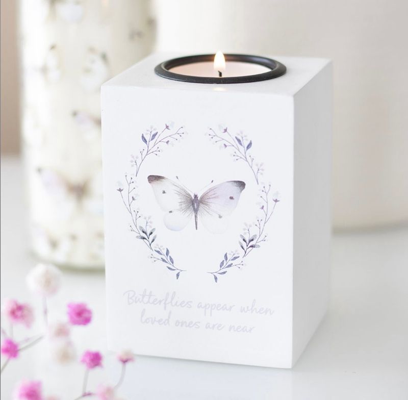 Witte stijlvolle theelicht houder Vlinders bij myhearttoyours.nl