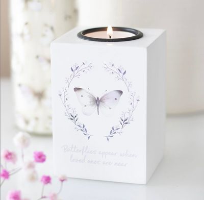 Witte stijlvolle theelicht houder Vlinders bij myhearttoyours.nl