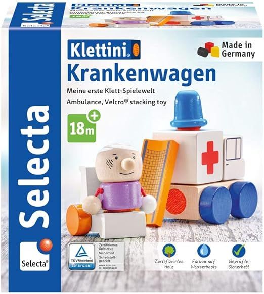 Mooie houten Ambulance, blokjes blijven mooi staan met klittenband, bij Soulstore myhearttoyours.nl