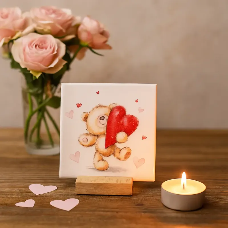 Tegeltje van Keramiek, een schattig "hou van je beertje" met rood hart bij myhearttoyours.nl