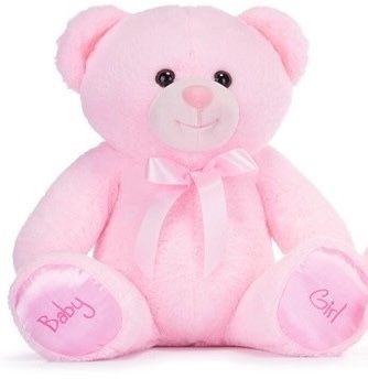 Grote Pluche beer in Roze, Baby Girl op voetjes 28 cm