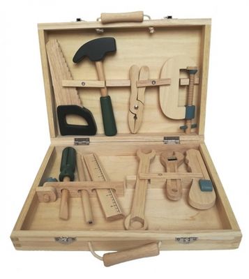 Wooden Tool Box with 10 Tools