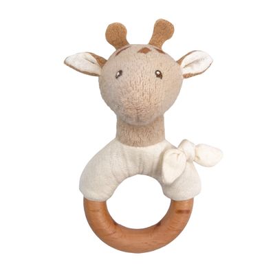 Babyrassel Léonie die Giraffe mit Namen auf Holzring eingraviert