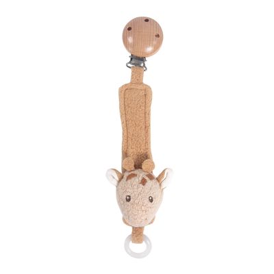 Porte-Tétine girafe Léonie avec nom de bébé gravé sur un clip de montage en bois