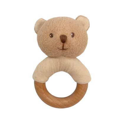 Small bear Marcel rattle with name engraved on wooden ring