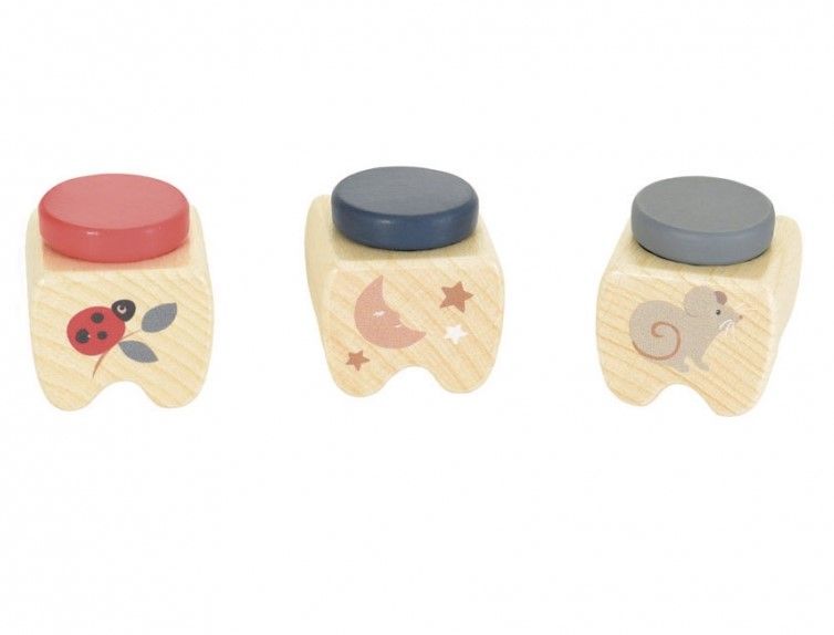 Set van 3 houten melktandendoosjes – muisje, maan &amp; sterren, lieveheersbeestje