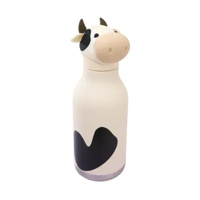 ASOBU Bestie Cow waterfles met koeiendop, geïsoleerd en gepersonaliseerd met naam, logo of afbeelding.