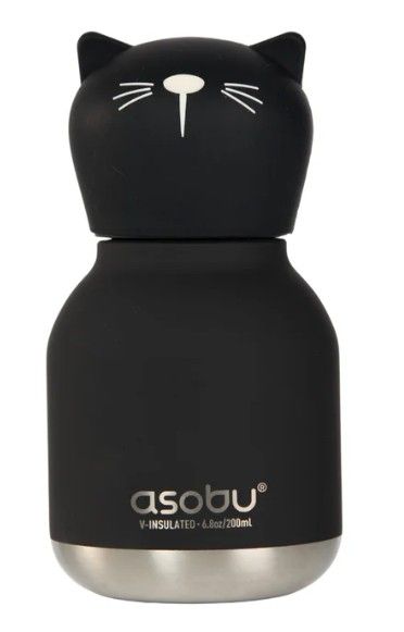 Asobu Mini Bestie Black Cat Water Bottle 200 ml – BPA-Free, Stainless Steel &amp; Silicone