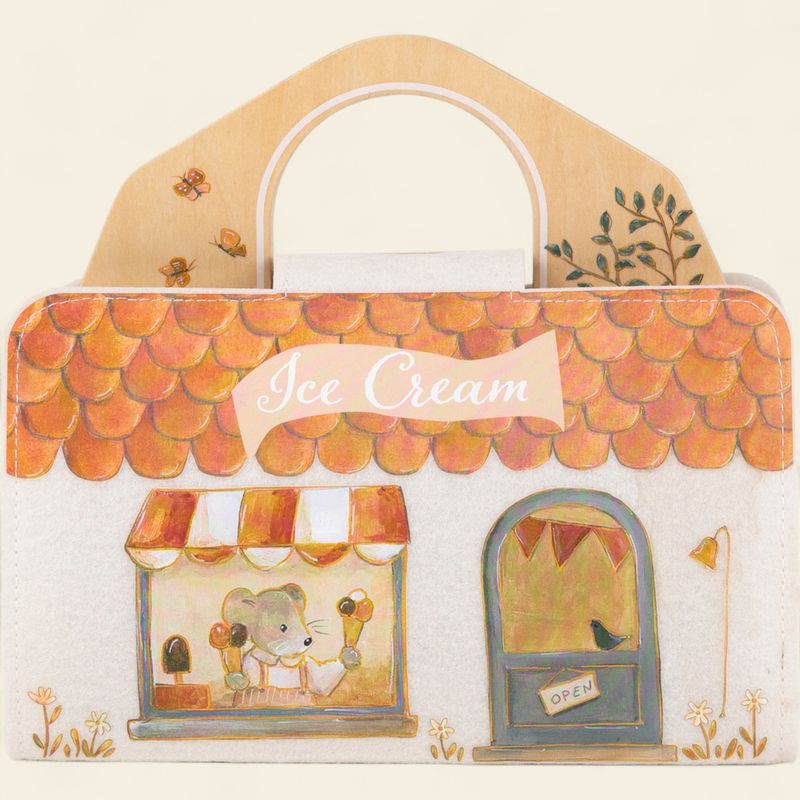 Mini Friends Ice Cream Shop Toy Set – Personalised Wooden Playset Case with Play Mat