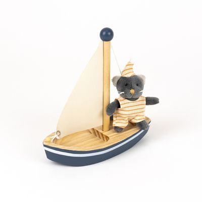 Malo the Cat on Boat – Mini Friends Toy with Wooden Sailboat