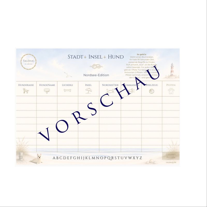 Stadt Insel Hund - Nordsee-Edition (Spiel zum Ausdrucken)