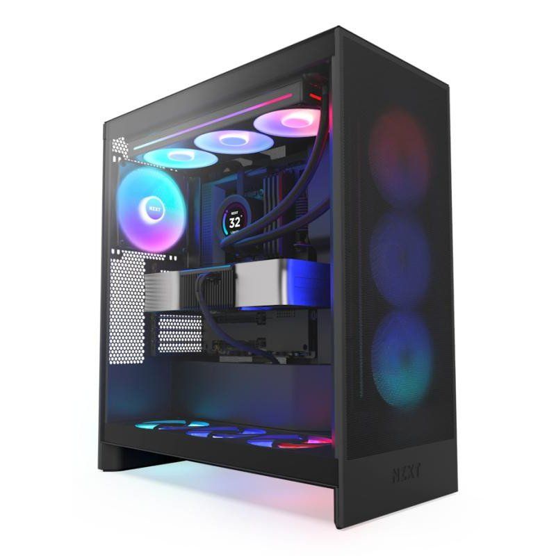 NZXT H7 Flow RGB -Tour moyenne ATX circ. d’air ventilateurs RGB, Ventilateurs inf. refroidissement direct carte graphique, Ventilateur RGB struct. unique 360 mm incl., Gestion des câbles- Boîtiers PC