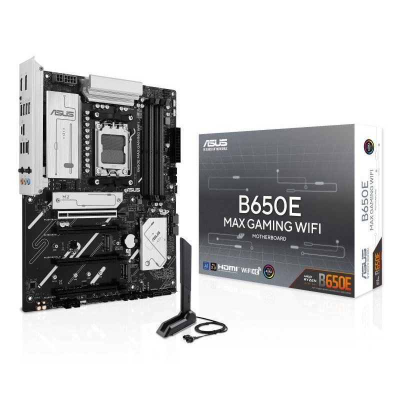 ASUS B650E Max Carte mère WiFi de Jeu AMD AM5 (ATX, DDR5, PCIe 5.0, 3X M.2, Wi-FI 6E, Realtek 2,5 GB Ethernet, DisplayPort, HDMI, BIOS Flashback, Aura Sync)