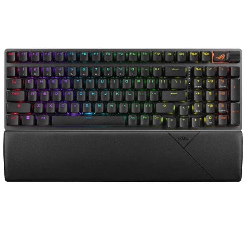 ASUS ROG Strix Scope II 96 Wireless - Clavier mécanique gaming - tri-mode, commandes multifonctions, Switchs &amp; stabilisateurs ROG NX Snow et Hot-swap, 3 angles d&#39;inclinaison et repose-poignets, AZERTY