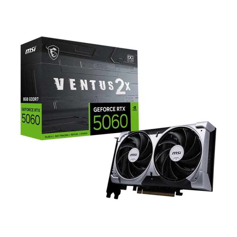MSI NVIDIA GeForce RTX 5060 8G Ventus 2X OC Carte Graphique Gaming GDDR7 128 Bits, Fréquence Boost jusqu&#39;à 2535 MHz, PCIe Gen 5, DLSS 4, DP 2.1 x 3, HDMI 2.1 x 1, SFF Ready