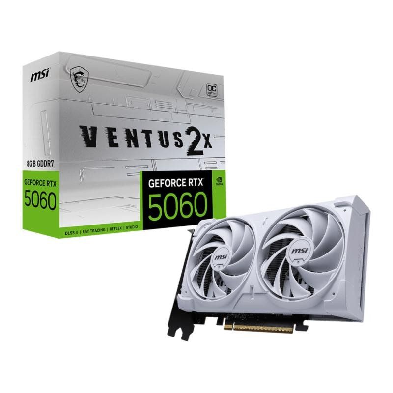 MSI NVIDIA GeForce RTX 5060 8G Ventus 2X OC White Carte Graphique Gaming GDDR7 128 Bits, Fréquence Boost jusqu&#39;à 2535 MHz, PCIe Gen 5, DLSS 4, DP 2.1 x 3, HDMI 2.1 x 1, SFF Ready
