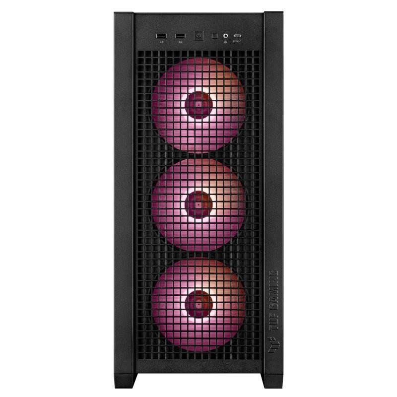 ASUS TUF Gaming GT302 ARGB ATX Mid-Tower Case Black - Four 140 x 28 mm ARGB Fans for High Airflow and Static Pressure, Interchangeable Tempered Glass and Mesh Side Panel, Hidden-Connector MB Support