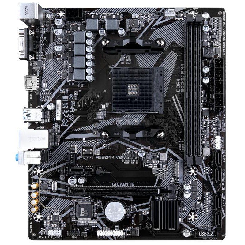 GIGABYTE Carte mère A520M K V2 - Prend en charge les processeurs AMD Ryzen série 5000 AM4, jusqu&#39;à 5100MHz DDR4 (OC), PCIe Gen3 x4 M.2, LAN GbE, USB 3.2 Gen 1