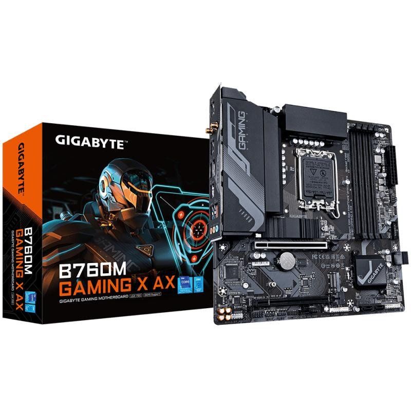 GIGABYTE B760M Gaming X AX Carte mère - Compatible avec Les processeurs Intel Core 14e génération, VRM 8+1+1 Phases, jusqu&#39;à 7600 MHz DDR5, 2xPCIe 4.0 M.2, Wi-FI 6E, LAN 2.5GbE, USB 3.2 Gen 2