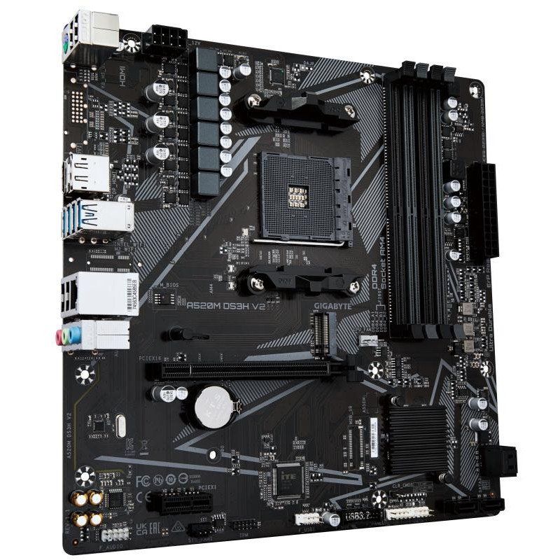 GIGABYTE Carte mère A520M DS3H V2 - Prend en charge les processeurs AMD Ryzen série 5000 AM4, jusqu&#39;à 4733 MHz DDR4 (OC), PCIe 3.0 x16, LAN GbE, USB 3.2 Gen 1