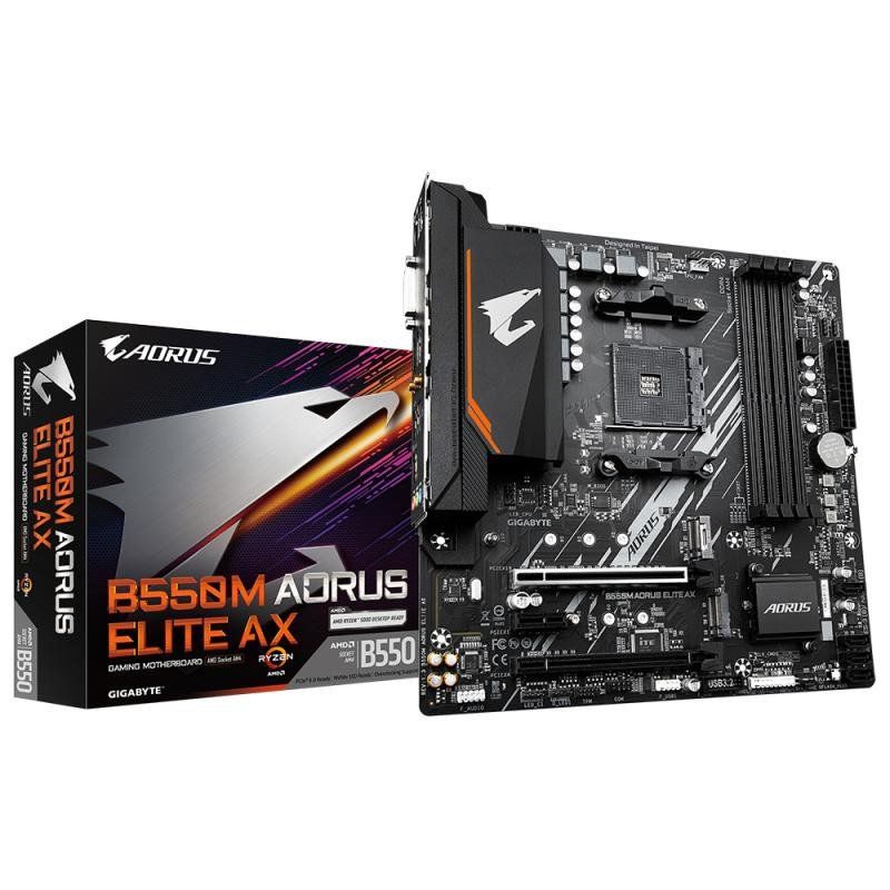 GIGABYTE B550M AORUS ELITE AX Carte mère - Processeurs AMD Ryzen 5000, VRM 5+3 phases, jusqu&#39;à 4733 MHz DDR4, 1xPCIe 4.0 + 1xPCIe 3.0 M.2, Wi-Fi 6E, LAN 1GbE, USB 3.2 Gen 1