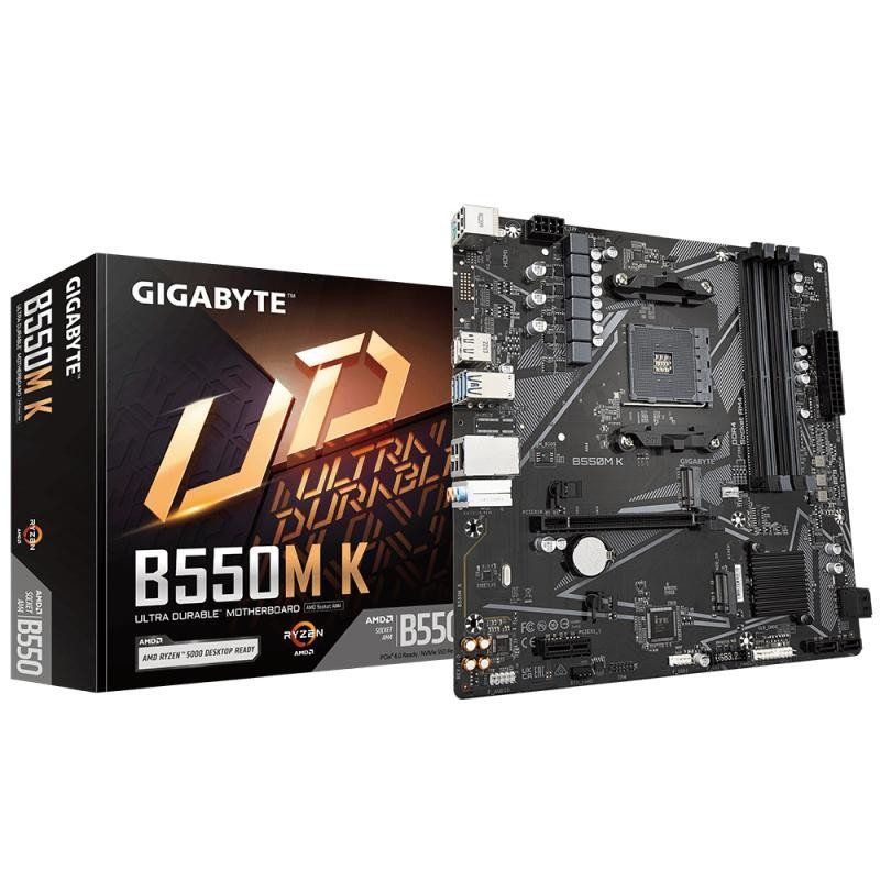 GIGABYTE B550M K Carte mère - Processeurs AMD Ryzen 5000, jusqu&#39;à 4733 MHz DDR4, 1xPCIe 4.0 + 1xPCIe 3.0 M.2, LAN 1GbE, USB 3.2 Gen 1