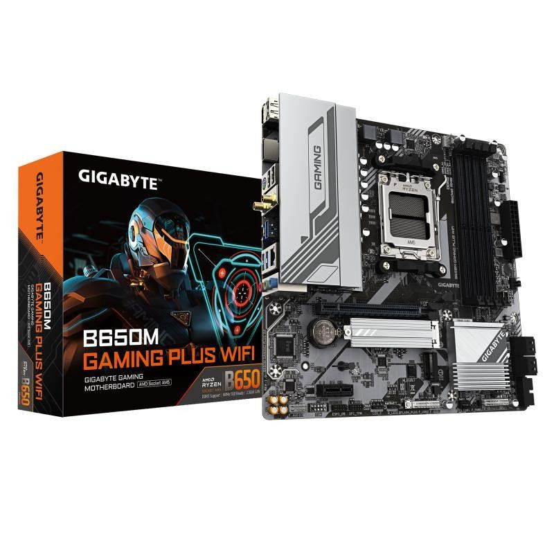 GIGABYTE B650M Gaming Plus WiFi Carte mère - Processeurs AMD Ryzen 9000, VRM 5+2+2 Phases, jusqu&#39;à 8000 MHz DDR5, 2xPCIe 4.0 M.2, LAN 2.5GbE, WiFi 6E, USB 3.2 Gen 1