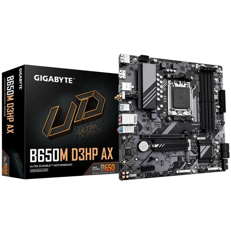 GIGABYTE B650M D3HP AX Carte mère - AMD Ryzen série 9000, VRM 5+2+2 Phases, jusqu&#39;à 8000 MHz DDR5 (OC), 2xPCIe 4.0 M.2, WiFi 6E, LAN 2,5 GbE, USB 3.2 Gen 1