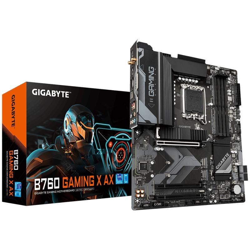 GIGABYTE B760 Gaming X AX Carte Mère - Compatible avec Les processeurs Intel Core 14e génération, VRM numérique 8+1+1 Phases, jusqu&#39;à 7600MHz DDR5 (OC), 3X PCIe 4.0 M.2, Wi-FI 6E, 2.5GbE LAN