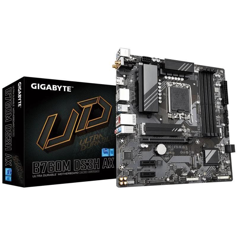 GIGABYTE B760M DS3H AX Carte Mère - Compatible avec Les processeurs Intel Core 14e génération, VRM numérique 6+2+1 Phases, jusqu&#39;à 7600MHz DDR5 (OC), 2X PCIe 4.0 M.2, Wi-FI 6E, LAN 2.5GbE