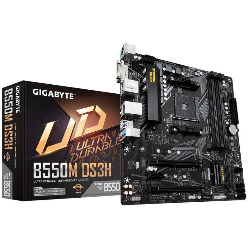 GIGABYTE B550M DS3H Carte mère - Processeurs AMD Ryzen 5000, VRM 5+3 Phases, jusqu&#39;à 4733 MHz DDR4, 1xPCIe 4.0 + 1xPCIe 3.0 M.2, LAN 1GbE, USB 3.2 Gen 1