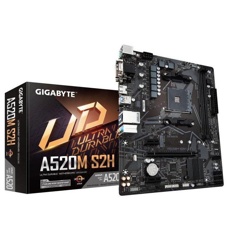GIGABYTE Carte mère A520M S2H - Prend en charge les processeurs AMD Ryzen série 5000 AM4, VRM numérique pur 4+3 phases, jusqu&#39;à 5100 MHz DDR4 (OC), PCIe 3.0 x4 M.2, LAN GbE, USB 3.2 Gen 1