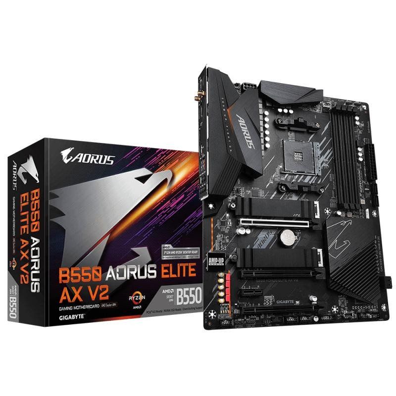 GIGABYTE B550 AORUS ELITE AX V2 Carte mère - Processeurs AMD Ryzen 5000, VRM 12+2 phases, jusqu&#39;à 4733 MHz DDR4, 1xPCIe 4.0 + 1xPCIe 3.0 M.2, Wi-Fi 6E, LAN 2.5GbE, USB 3.2 Gen 2