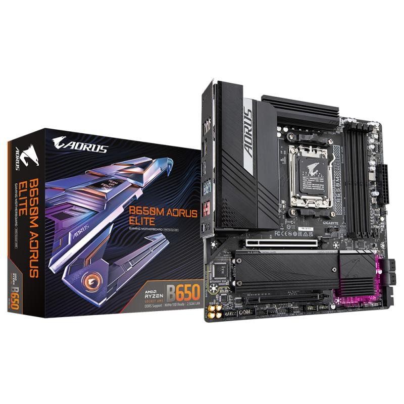 GIGABYTE B650M AORUS Elite Carte mère - Compatible avec Les processeurs AMD Ryzen 9000, VRM 12+2+2 Phases, jusqu&#39;à 8000 MHz DDR5, 1xPCIe 5.0 + 1xPCIe 4.0 M.2, LAN 2.5GbE, USB 3.2 Gen 2x2