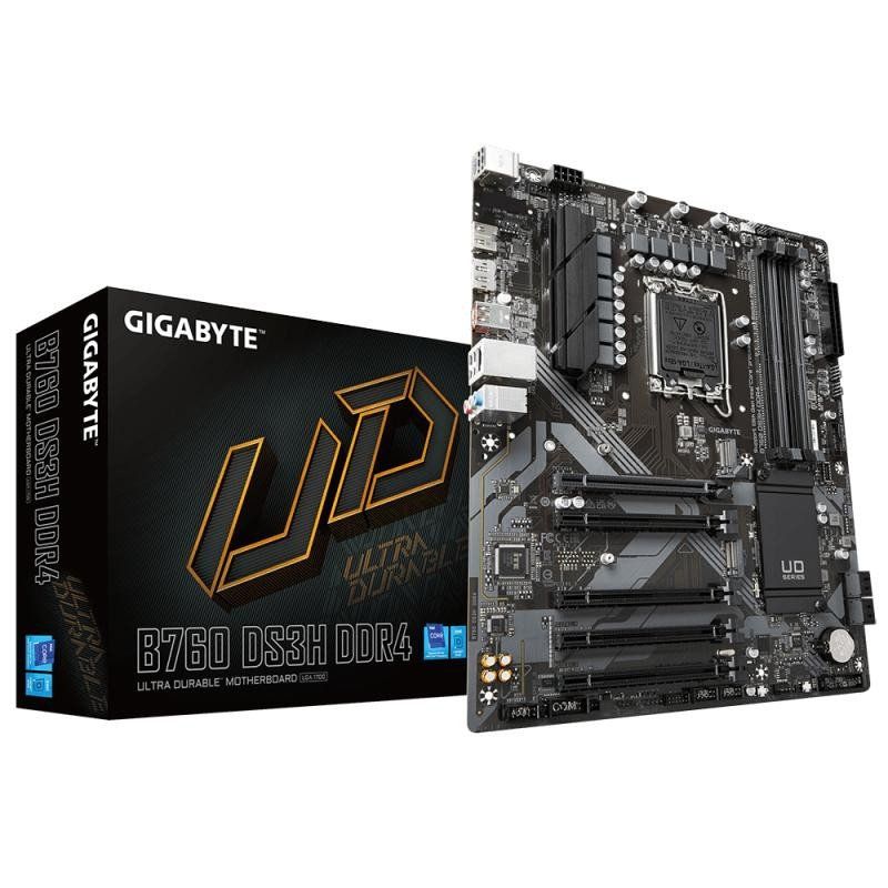 GIGABYTE B760 DS3H DDR4 Carte Mère - Prend en Charge Les processeurs Intel Core 14e génération, VRM numérique 18+2+1 Phases, jusqu&#39;à 5333MHz DDR4 (OC), 2xPCIe 4.0 M.2, LAN GbE, USB 3.2 Gen 2