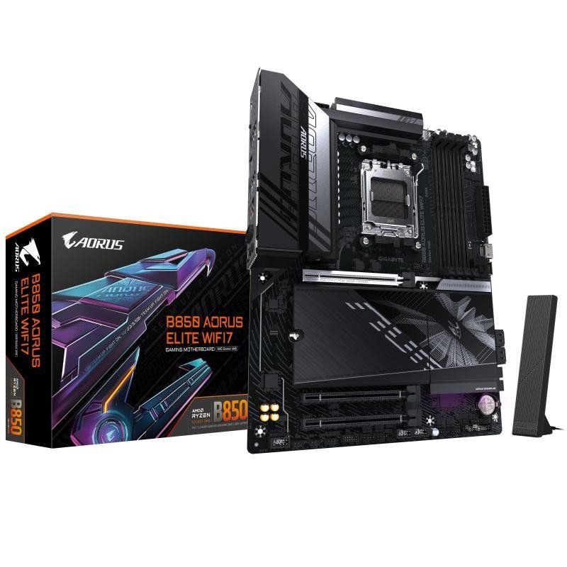 GIGABYTE B850 AORUS Elite WIFI7 Carte Mère - AMD Ryzen 9000 Series CPUs, VRM numérique 14+2+2 Phases, jusqu&#39;à 8200MHz DDR5 (OC), 1xPCIe 5.0 + 2xPCIe 4.0 M.2, LAN 2,5, WiFi 7, USB 3.2 Gen 2x2