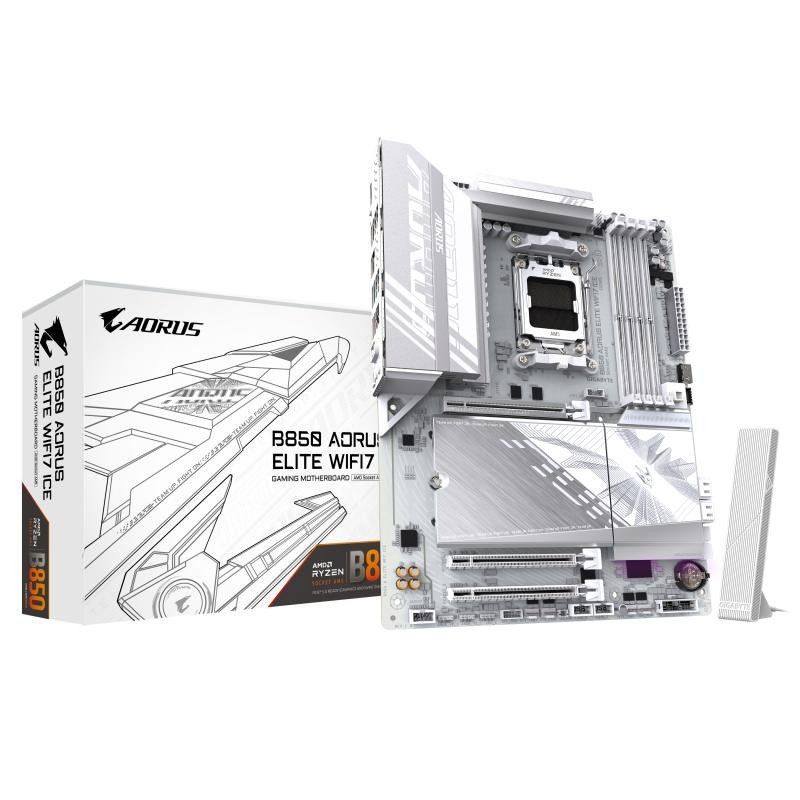 GIGABYTE B850 AORUS Elite WIFI7 Ice Carte Mère - AMD Ryzen 9000 Series CPUs, VRM numérique 12+2+1 Phases, jusqu&#39;à 8200MHz DDR5 (OC), 1xPCIe 5.0 + 2xPCIe 4.0 M.2, LAN 2,5, WiFi 7, USB 3.2 Gen 2x2
