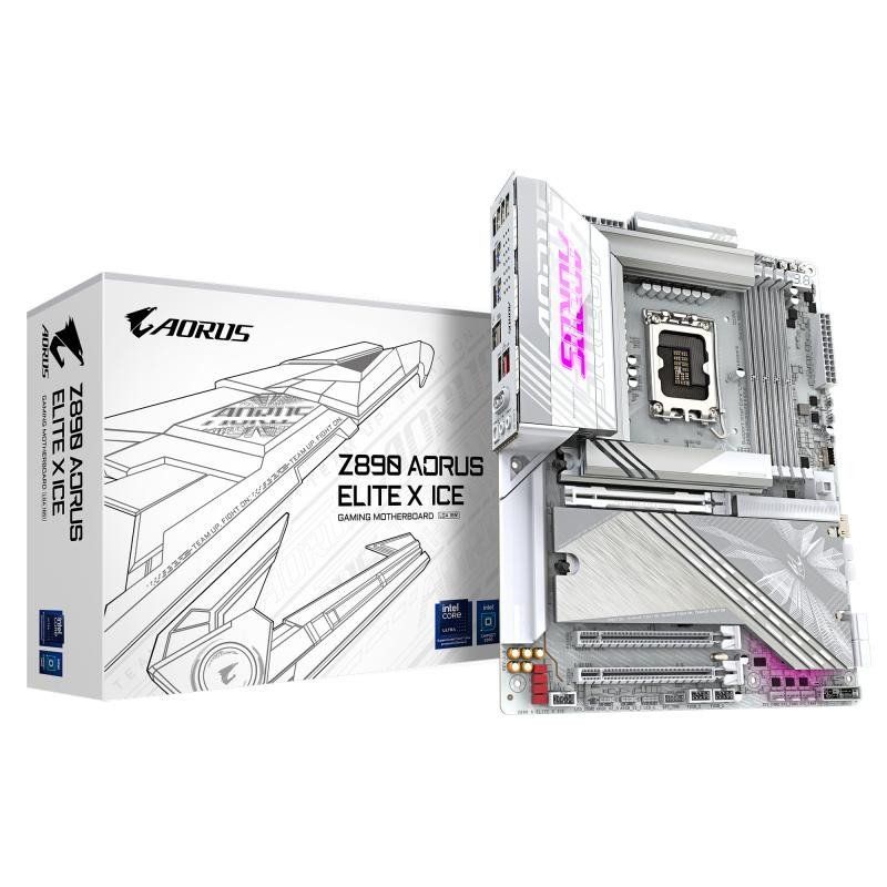 GIGABYTE Carte mère Z890 AORUS Elite X Ice - Prend en Charge Les processeurs Intel Core Ultra (série 2), 16+1+2 Phases VRM, jusqu&#39;à 9500MHz DDR5 (OC), 1xPCIe 5.0 + 4xPCIe 4.0, Wi-FI 7, LAN 2.5GbE